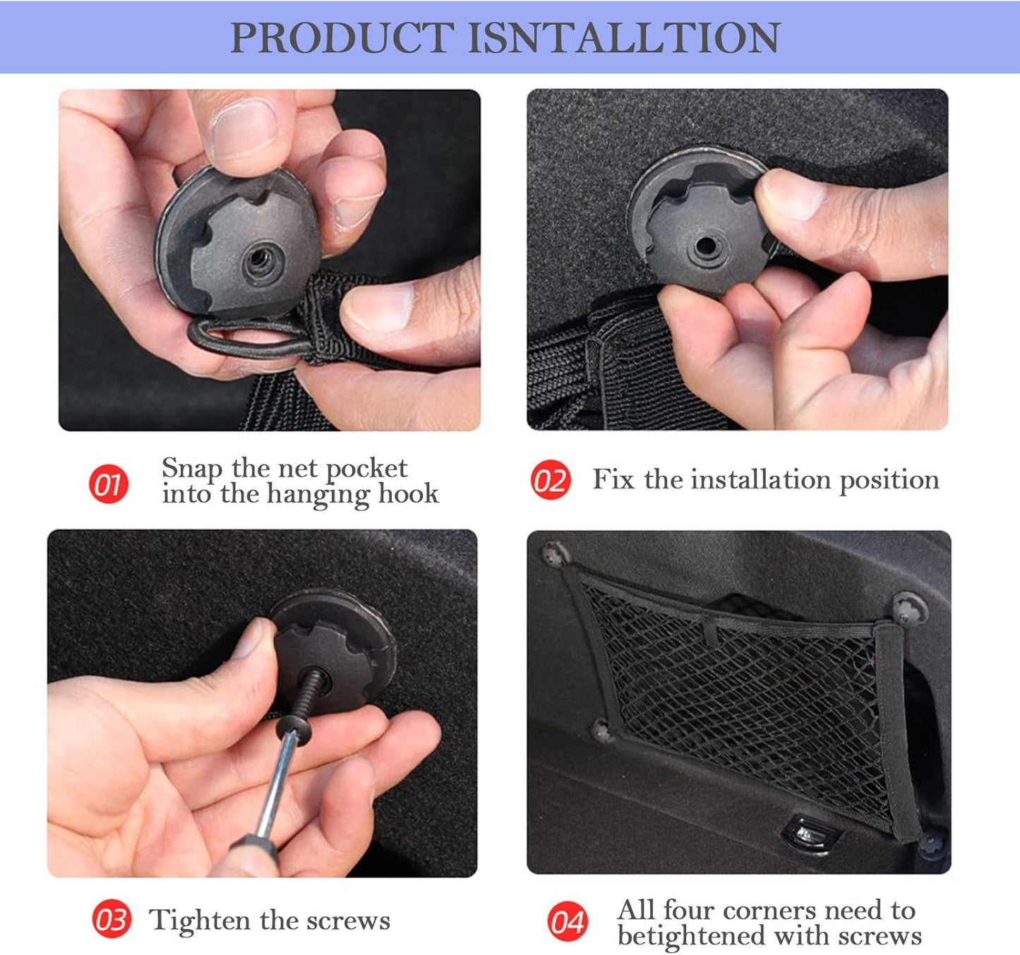 2 Pack Small Cargo Net Pocket Storage Mesh Net Elastic Automotive Cargo Nets Storage Pouch for Car Trunk Net, RV, Boat Storage Mesh Pocket Net with 8 Mounting Screws and Hooks (18 x 9.8 Inches)