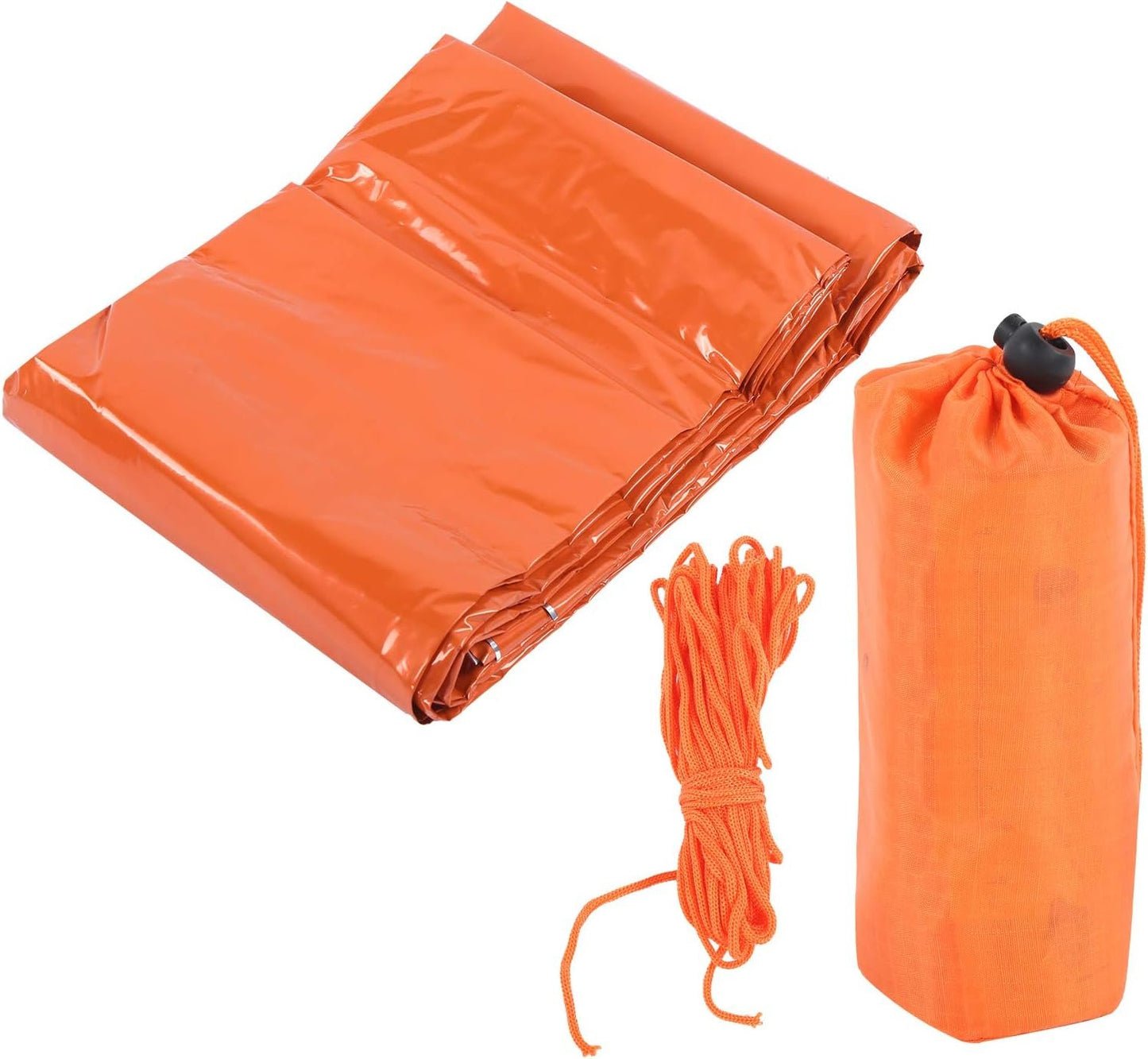 MOUMOUTEN Outdoor Camping Portable Emergency Tent, Aluminum Foil Composite Film Sleeping Bag Keep Warm Waterproof Orange Tent Shelter Survival Gear Space Blanket for Hiking Climbing
