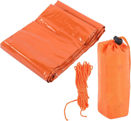 MOUMOUTEN Outdoor Camping Portable Emergency Tent, Aluminum Foil Composite Film Sleeping Bag Keep Warm Waterproof Orange Tent Shelter Survival Gear Space Blanket for Hiking Climbing