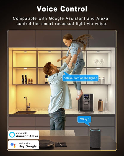 MYPLUS Smart Under Cabinet Lights, Dimmable Puck Lights Compatible with Alexa and Google Home,WIFI Controlled Adjustable Color Temperatures and Smart CCT LED Light Fixture(2.75 inch-4PCS)