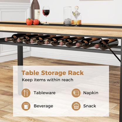 Giantex 180 cm Dining Table for 6-8 People, 180 cm Long Large Wood Dinner Table w/Heavy-Duty Metal Frame, Storage Rack, Industrial Rectangular Dinette Table