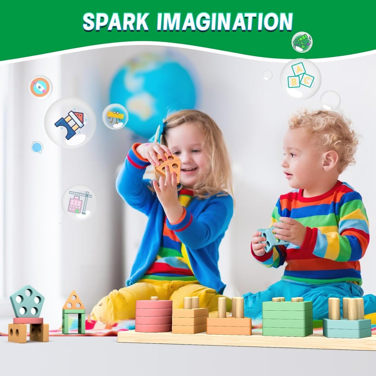 OSLINE Montessori Educational Toys for 1 2 3 Year Old,Toddler Wooden Toys Shape Sorter Stacking Toys,1-5 Year Old Boy Girl Gifts,Wooden Blocks Puzzle Learning Toys,Easter Birthday Gifts