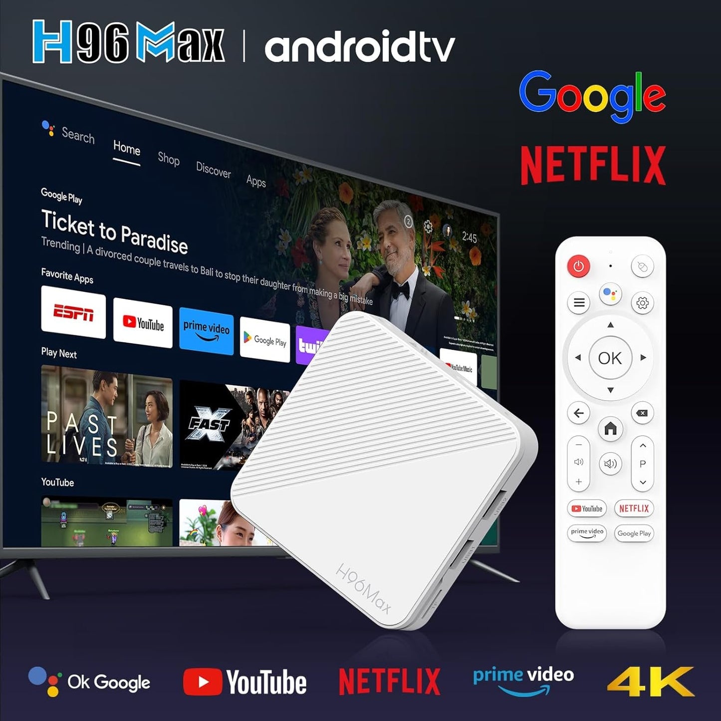 Android 14.0 TV Box, LEFFOT H313 4K Ultra HD Streaming Device for TV, 2GB RAM + 16GB ROM, Smart TV Box with HDR10, Voice Control, 2.4G & 5G WiFi 6, 100M Ethernet, H313 Quad Core ARM Cortex A53
