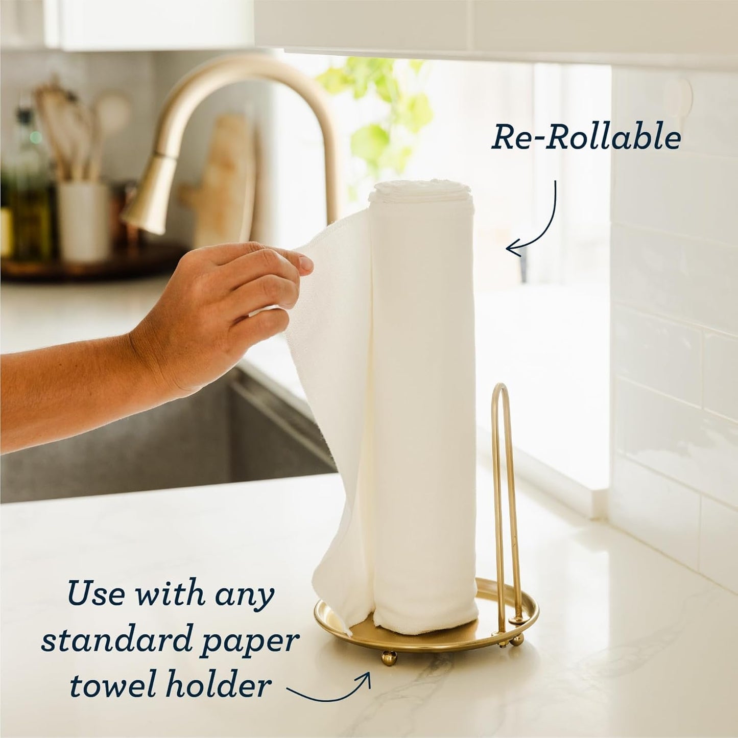Esembly Paperless Towel Roll - Reusable Kitchen Towels 12-Pack Washable Cotton with Laundry Bag & Hook - Zero-Waste, Absorbent, Washable Eco Hill