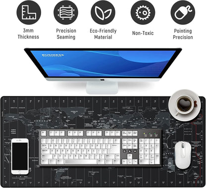 Anpollo Extended Speed Gaming Mouse Pad Large Size 35.4 x 15.7 inches Desk Mat Mousepad with Personalized Design - Black World Map