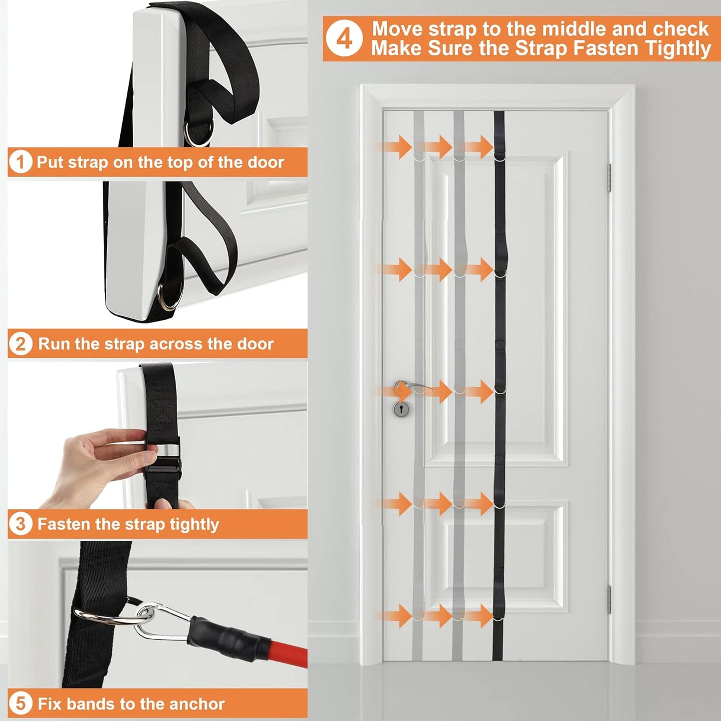 LONG Upgraded Door Anchor Strap for Resistance Bands, Workout Band with Portable Storage Bag, Secure Multi Point Gym Home Fitness(Bands Not Include)