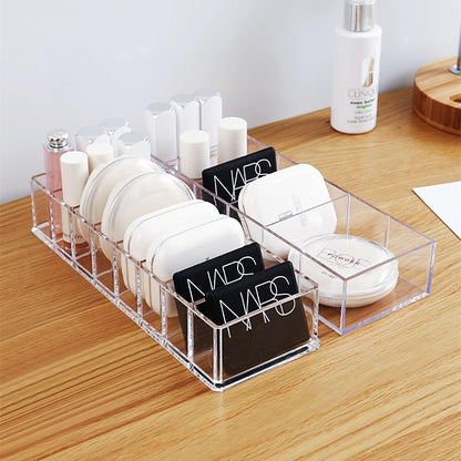 SINGOMON 2PCS Small Acrylic 6-Compartment Jewelry Accessories Storage Organizer Trays Clear Makeup Organizer Holders for Eyeshadow Blushes Lipsticks Liner Nail Polishes Brush Bathroom