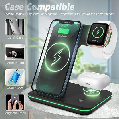 LIONAL Wireless Charger, 3 in 1 Wireless Charging Station for iPhone 14/14 Pro/13 Pro Max/13/12/12 Pro Max/11 Pro Max/SE/XR/XS Max/8 Plus/Apple Watch 8/7/6/SE/5/4/3/2, Airpod Pro/3/2