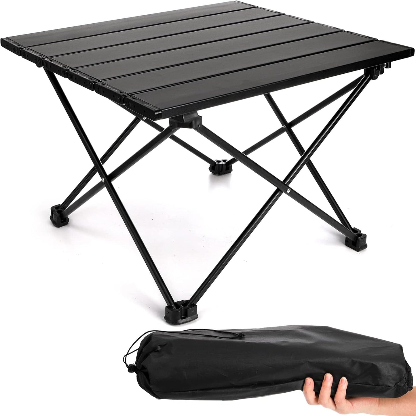Portable Camping Table, Folding Small Camp Table with Travel Bag, Outdoor Lightweight Foldable Table for Beach, Outdoor Cooking, Hiking, Travel, Picnic, Camping Gear (Black)
