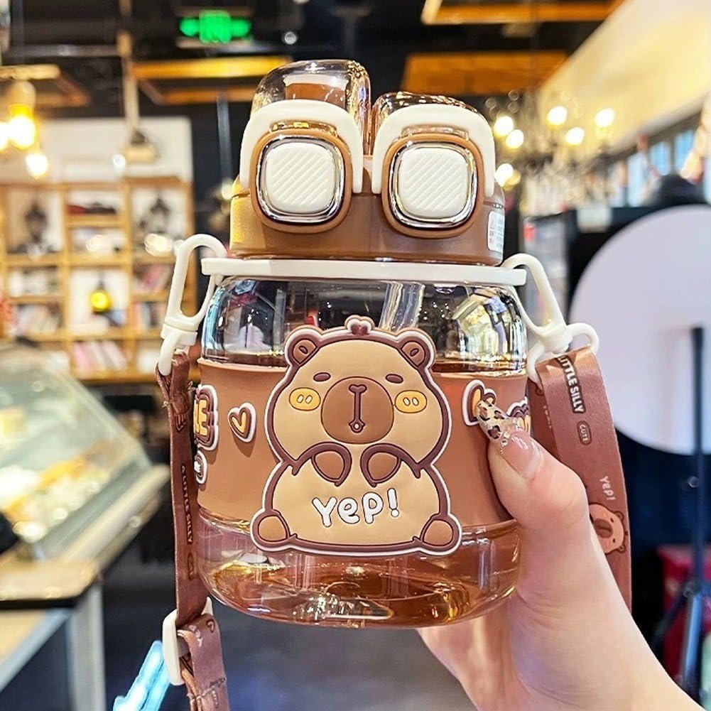 Capybara Water Cup with Straw Cute Water Bottle Kawaii Drink Jug for Kids and Girls in School Office on Travel