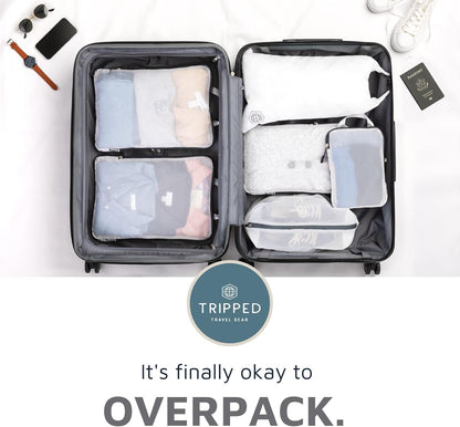 Large Packing Cube Set with See Through Mesh- Compression Packing Cubes Travel Organizers (White)
