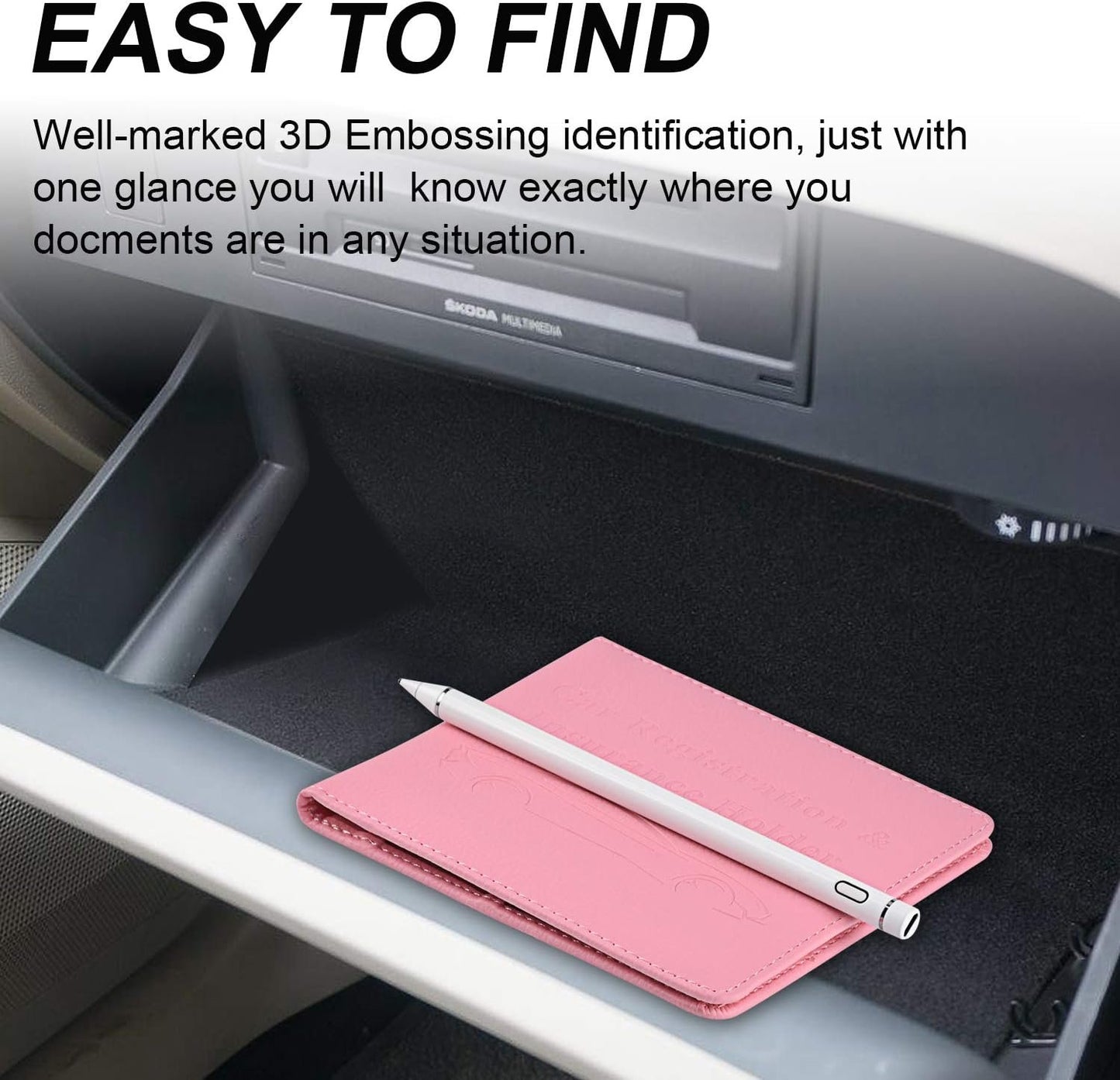 Car Registration and Insurance Holder, Vehicle Glove Box Car Organizer Men Women Wallet Accessories Case for Cards, Essential Document, Driver License by Cacturism, Pink