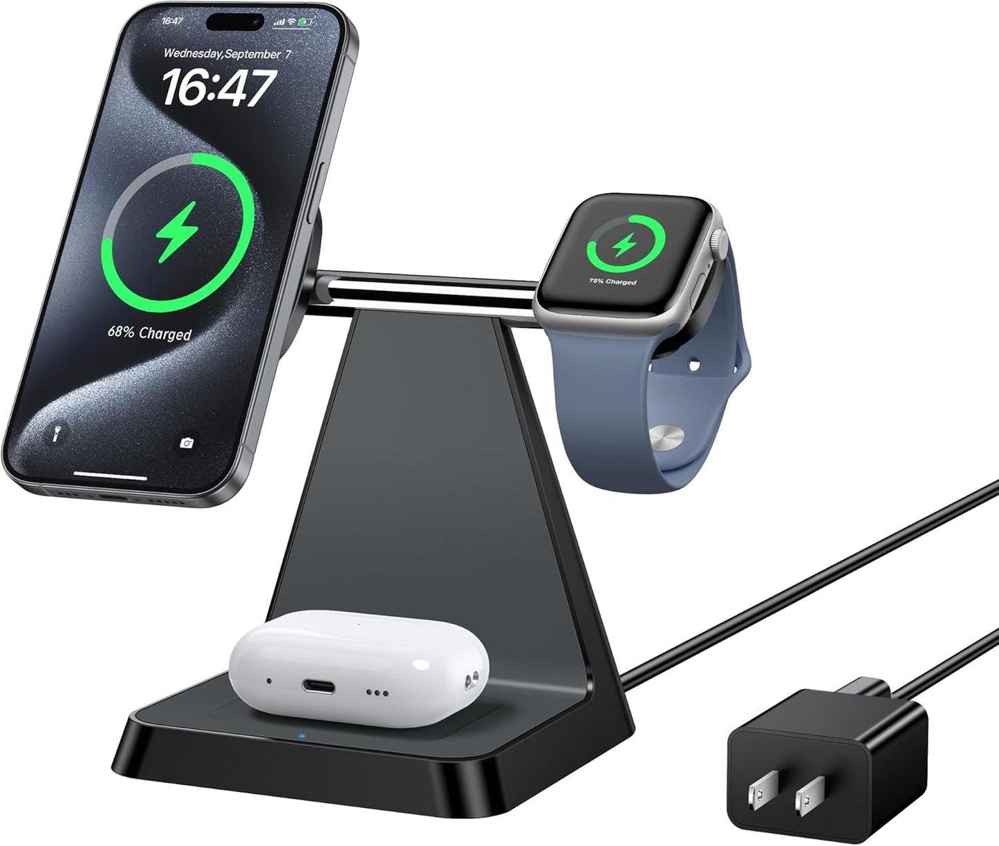 Charging Station for Multiple Devices Apple: Woruda 3-in-1 Magnetic Wireless Charger Stand for Home/Travel/Office - Bedside Charger Dock for Magsafe iPhone 16/15/14/13/12 Apple Watch AirPods