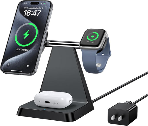 Charging Station for Multiple Devices Apple: Woruda 3-in-1 Magnetic Wireless Charger Stand for Home/Travel/Office - Bedside Charger Dock for Magsafe iPhone 16/15/14/13/12 Apple Watch AirPods