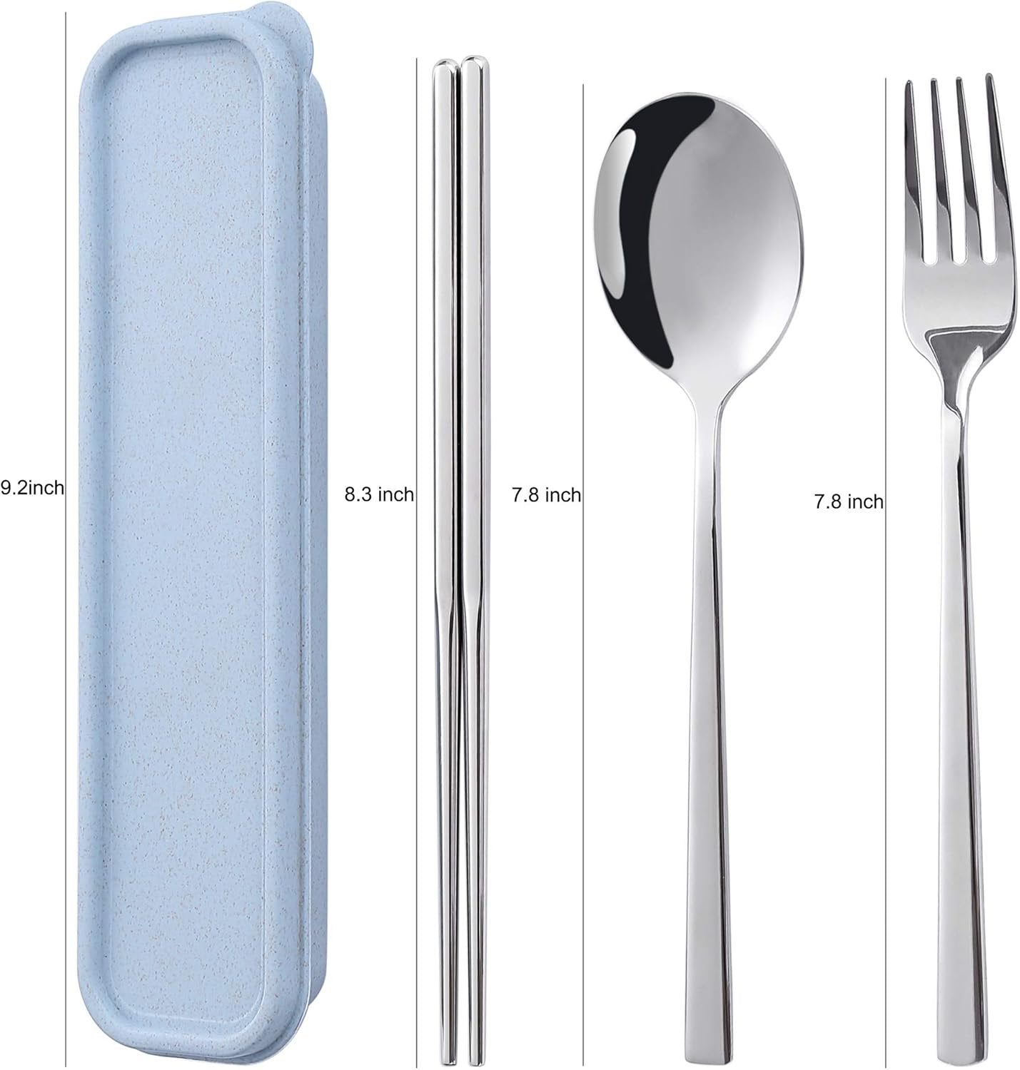 Sunwinc 3 Pcs Camping Silverware,Stainless Steel Travel Outdoor Flatware Set Chopsticks Spoon Fork/Portable Travel Work Utensils Cutlery Set with a Wheat Straw Case
