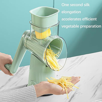 5 In 1 Rotary Cheese Grater Vegetable Slicer for Kitchen, Potato Ricer Microplane, Carrot Shredder Tool-Food Shredders with 5 Sets Interchangeable Blades And Strong Suction Base (Green)
