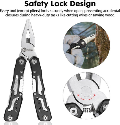 Multitool Pliers 13 in 1, Stainless Steel Multi Tool Pliers Pocket Knife with Safety Lock for Camping Survival Hiking DIY Gifts for Men