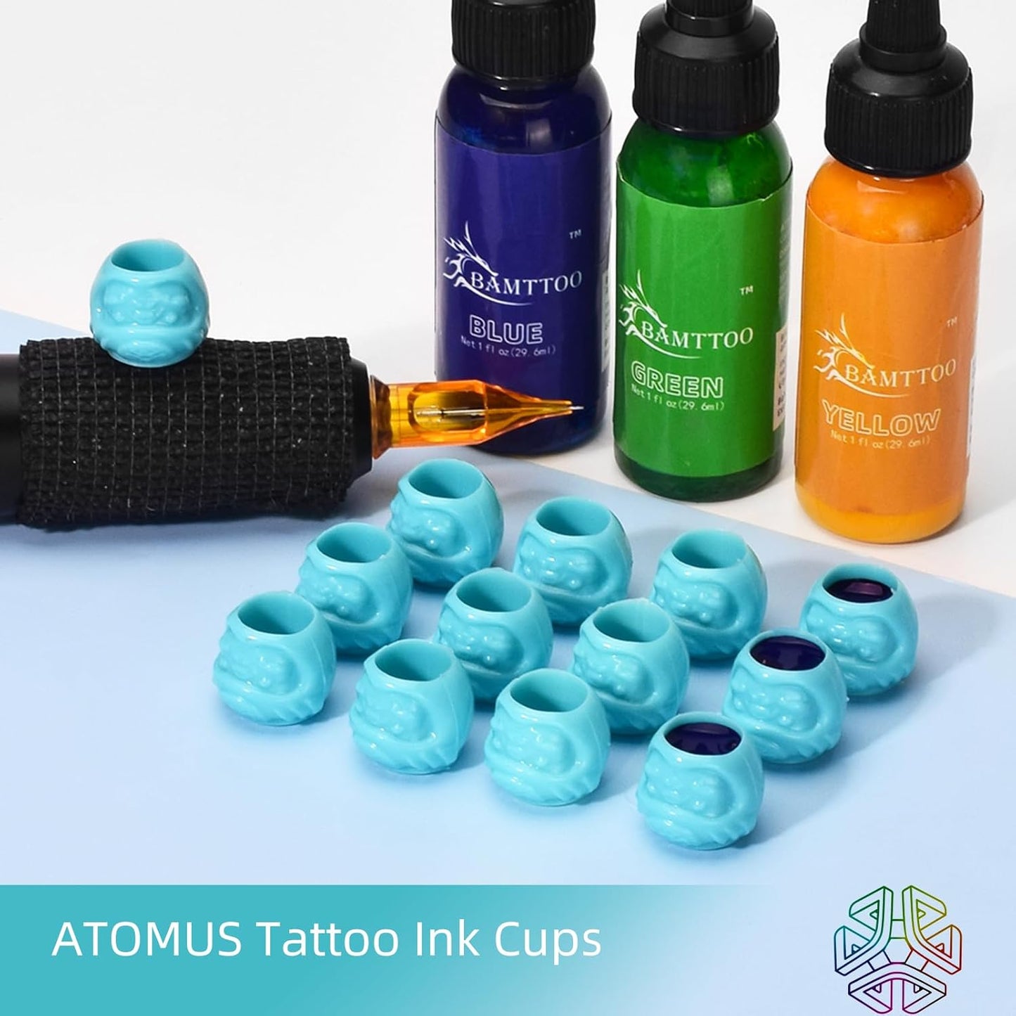 ATOMUS 100 Pieces Blue Disposable Tattoo Ink Cups Pigment Caps Tattoo Permanent Makeup Container Cap for Holding Tattoo Ink Accessories