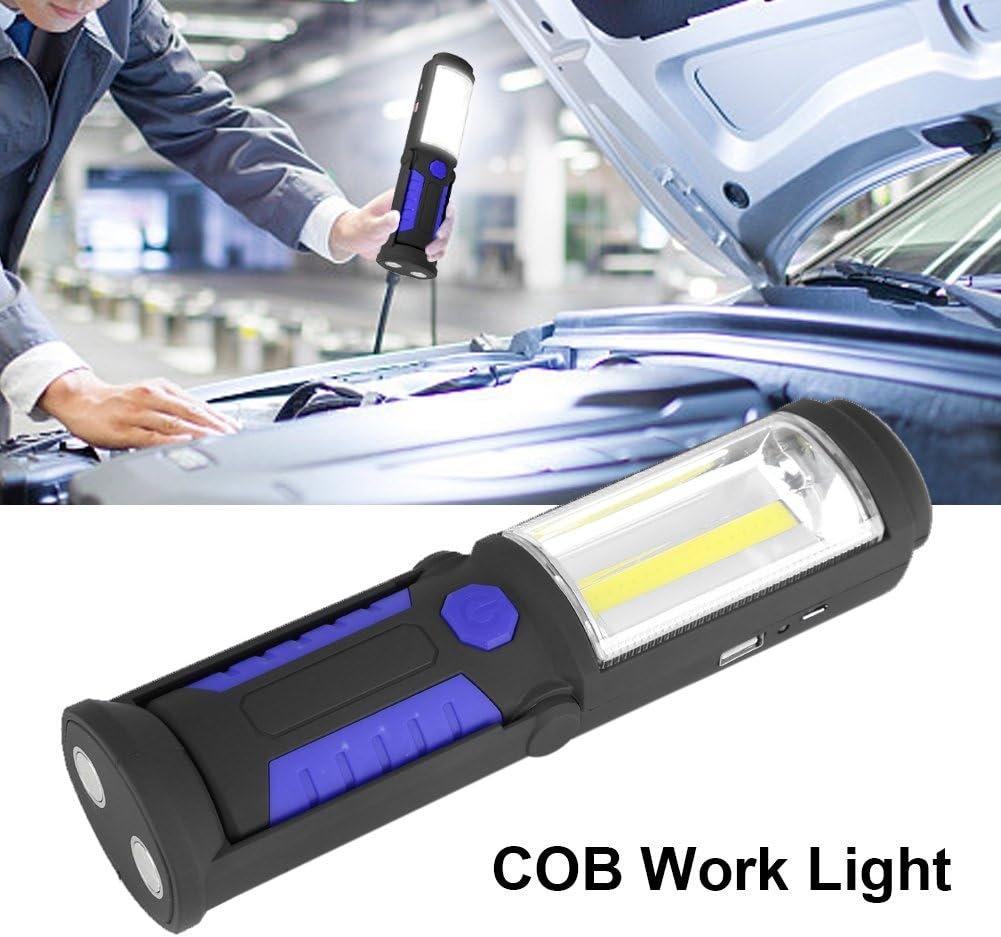 COB Work Flashlight, Rechargeable Handheld Flashlight, Super Bright LED Tactical Flashlight with Magnetic Base, Emergency Flashlight, Portable Flashlight for Camping Hiking (Blue)