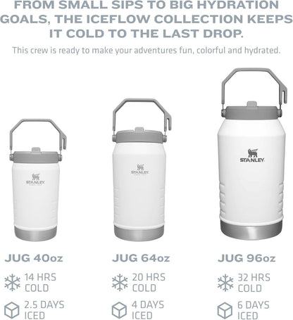 Stanley IceFlow Stainless Steel Water Jug with Straw, Vacuum Insulated Water Bottle for Home and Office, Reusable Tumbler with Straw Leak Resistant Flip, Polar, 64 oz / 1.90 L