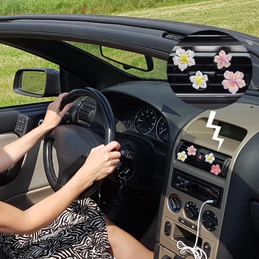 Cute Air Fresheners Vent Clips 6 PCS, Flower Car Air Vent Clips Pink Accessories Interior Aesthetic Women Car Air Conditioning Vents Decorations (Peach Blossom)