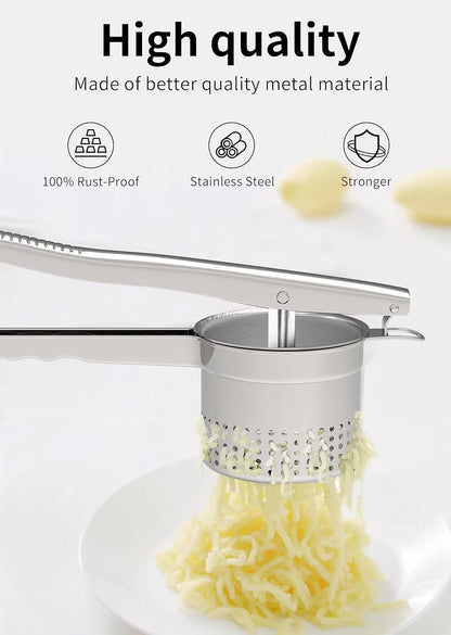 GloTika Large 15oz Potato Ricer Masher, Heavy Duty Stainless Steel Potato Masher with Ergonomic Handle - Essential Kitchen Tool for Mashed Potatoes and Noodles