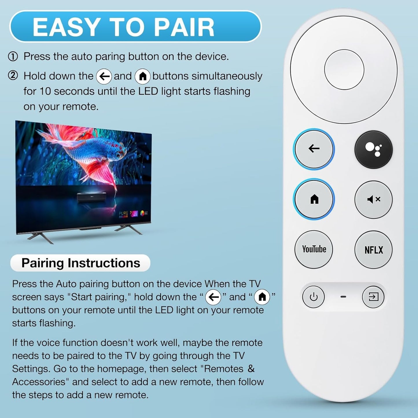 LOUTOC G9N9N Replacement Voice Remote Control for Chromecast with Google TV HD/4K Streaming Stick