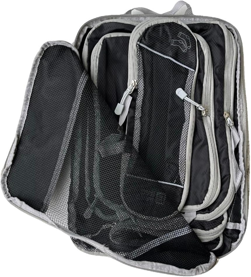 Travel packing cube set of 6 compression packing cubes, large lightweight nylon material upgrade your travel packing with BAWGBAGS Space-Saving, durable, and organized cubes. (Black)