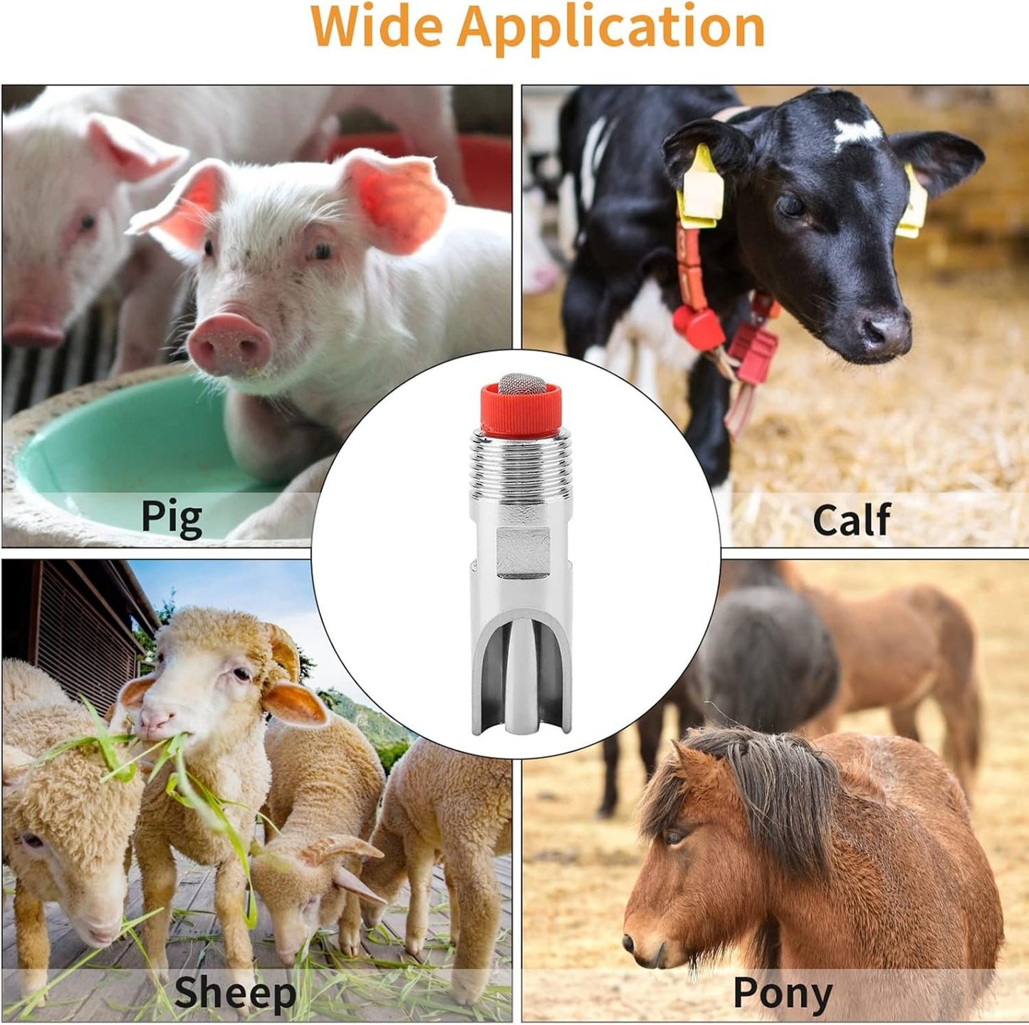 5pcs Water Nippler Stainless Steel Automatic Animal Drinker Tool Easy to Use and Maintain Feeding Watering Set Red Cap Duckbilled Home Farm Drinking Supplies