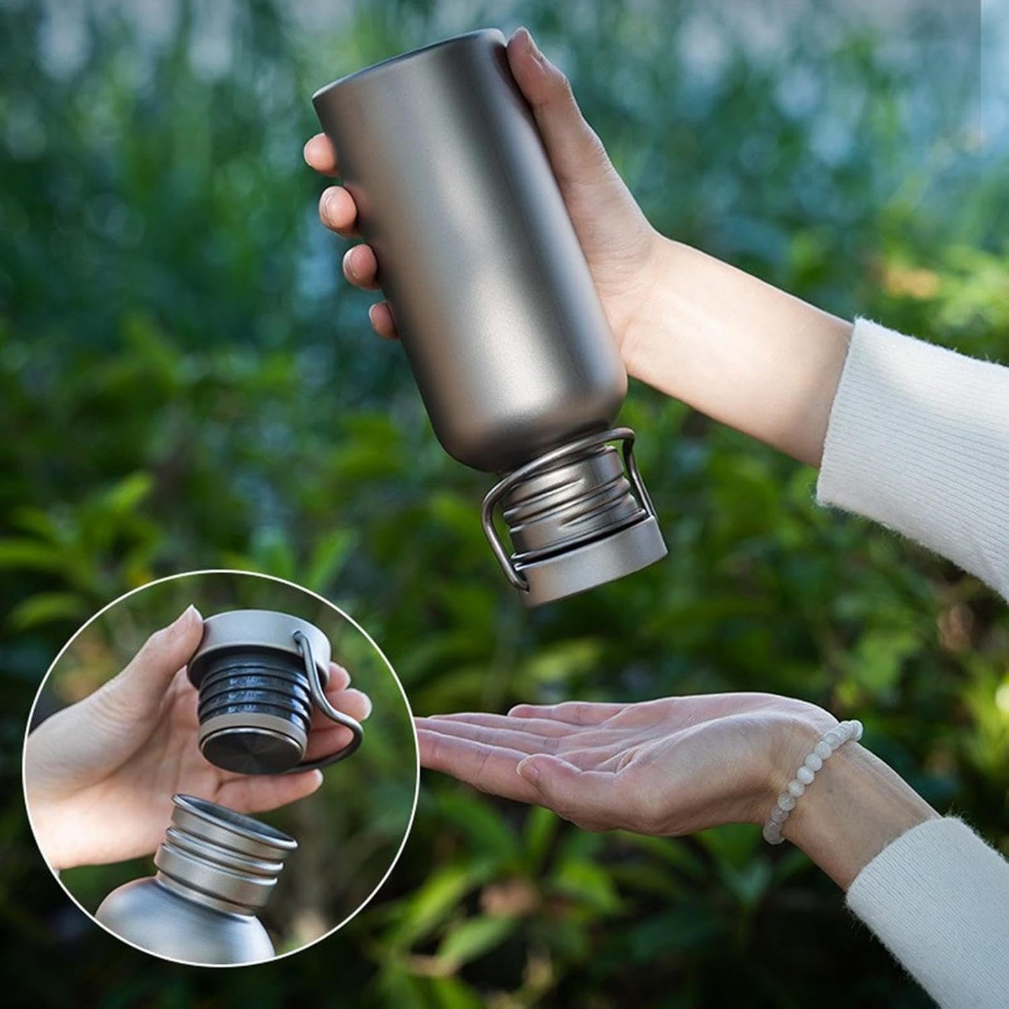 Titanium Water Bottle - Stainless Steel Water Bottle | Water Bottle in Titanium, Leak Proof Cycling Drinkware, Titanium Hydration Water Bottle for Outdoor Activities, Hiking, Camping, Travelling