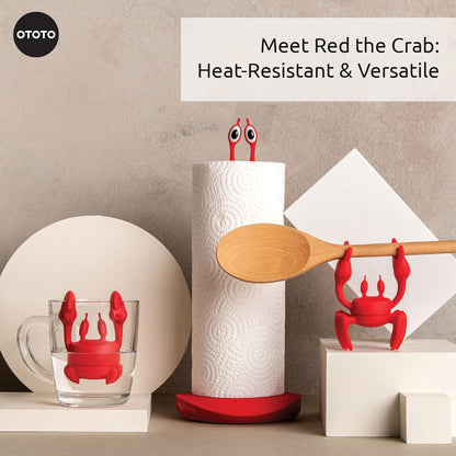 OTOTO Red The Crab Utensil Rest - Cooking Gifts, Spoon Rest Repose Cuillère - Heat-Resistant Steam Releaser, Non-Slip Spoon Holder, Chopstick Holder