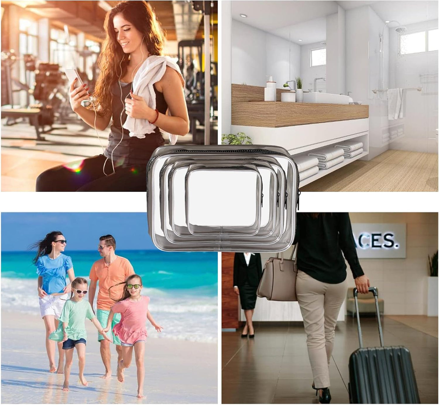 KEYRI 4 Pieces Transparent Toiletry Bags Travel Beauty Case Waterproof TSA Travel Bag Travel Bags Transparent Airplane Travel Kit Makeup Bag for Cosmetics Women Men, Black