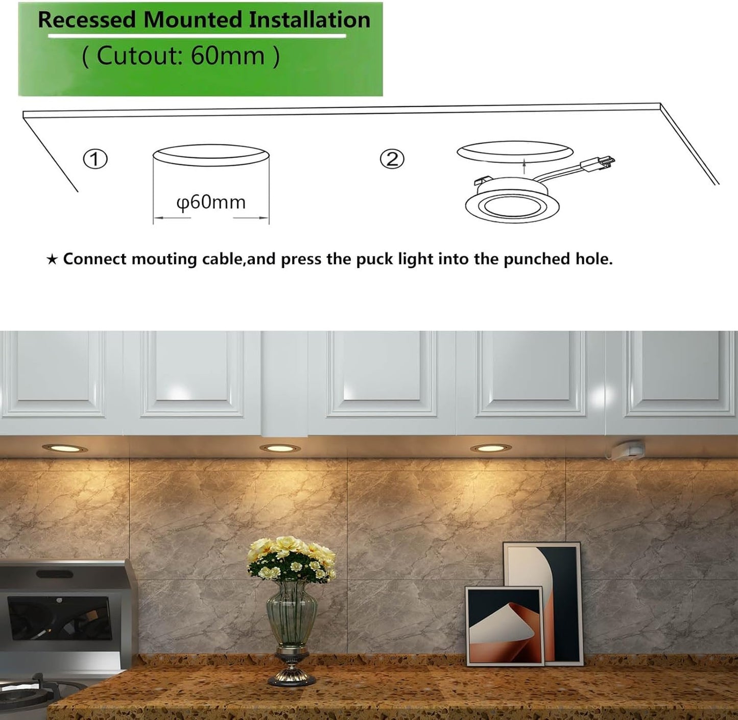 Smart Puck Lights 2700k-6500k Dimmable Under Cabinet Lighting Round Works with Alexa,Google Home,APP & Remote,12V,2W/pc,Recessed Kitchen Lamp Plug In for Counter,Display Shelf,2.5In Cutout,6pcs,Sliver