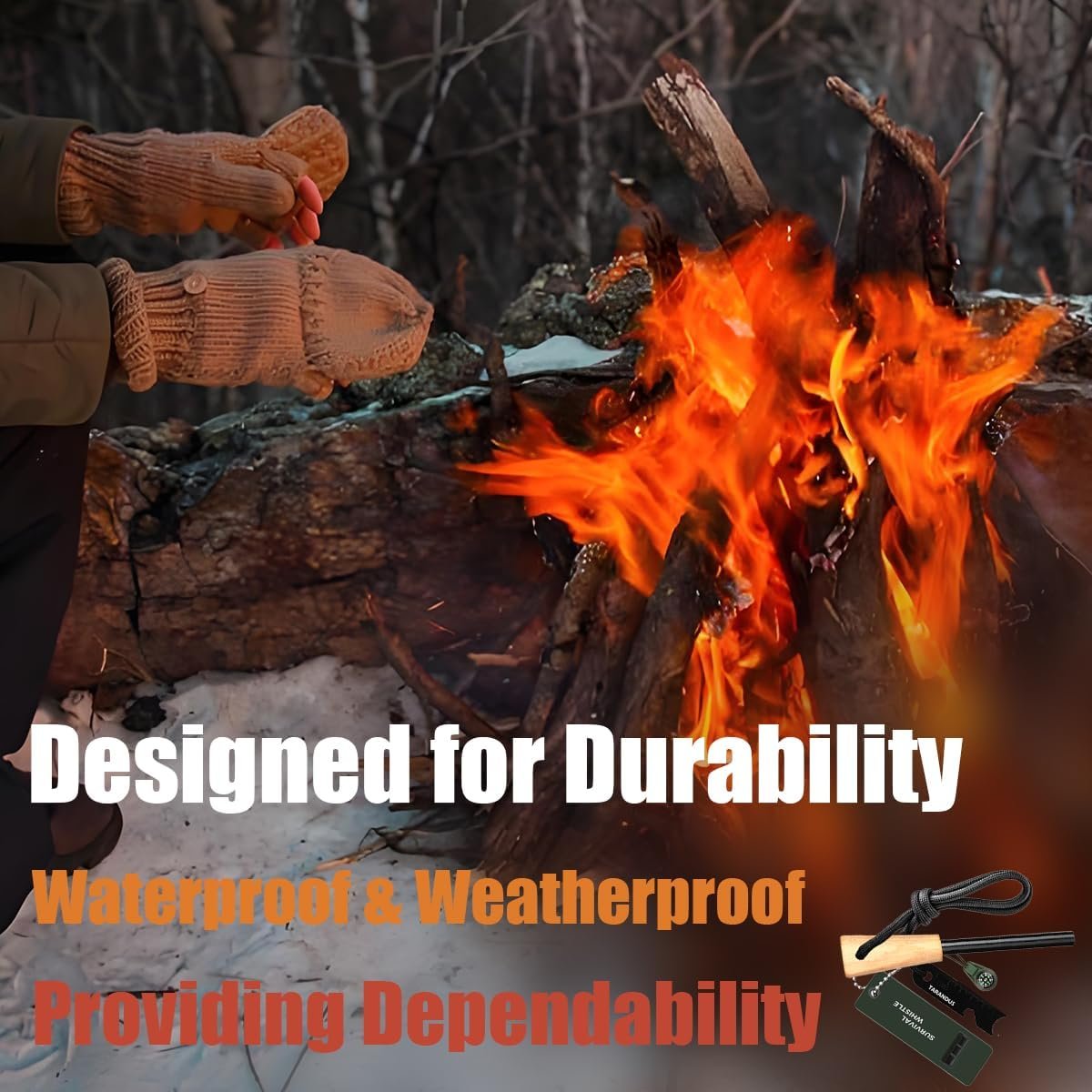 Ferro Rod Fire Starter Survival Tool – 3/8" Thick Fire Steel with 20,000 Strikes – Waterproof Flint and Steel Kit, Ferro Rod with Striker Wood Handle, Lanyard, Compass, and Emergency Whistle