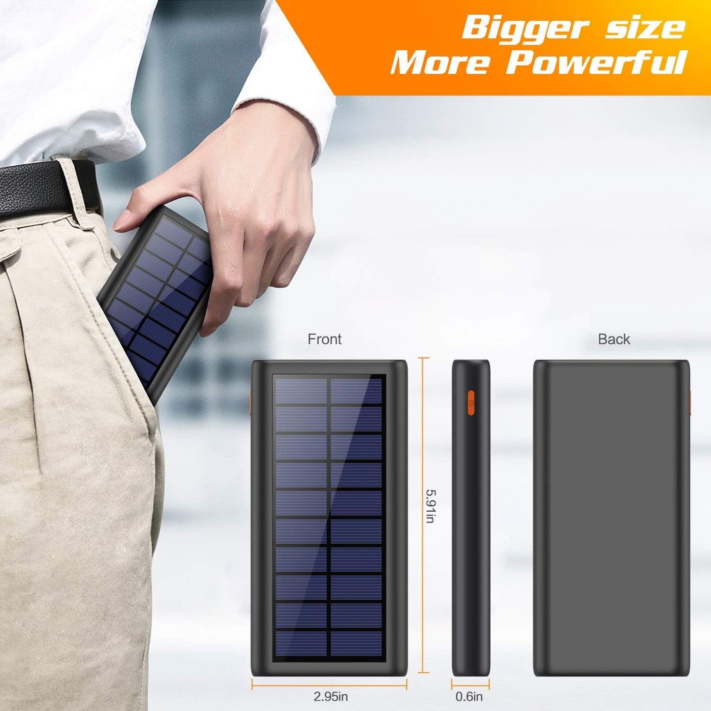 Solar Charger,26800mAh Solar Battery Power Bank Portable Panel Charger with LEDs and 2 USB Output Ports External Battery Pack for Camping Outdoor for Smartphone, Tablet and Android Cellphone