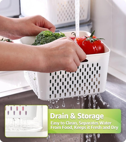 COCOYA 5-Pack Large Fruit Containers for Fridge, Leakproof Produce Storage Keeper with Removable Colander Food Grade BPA FREE Keep Vegetables Berry Veggies Lettuce Banana Meat Food Fresh Longer