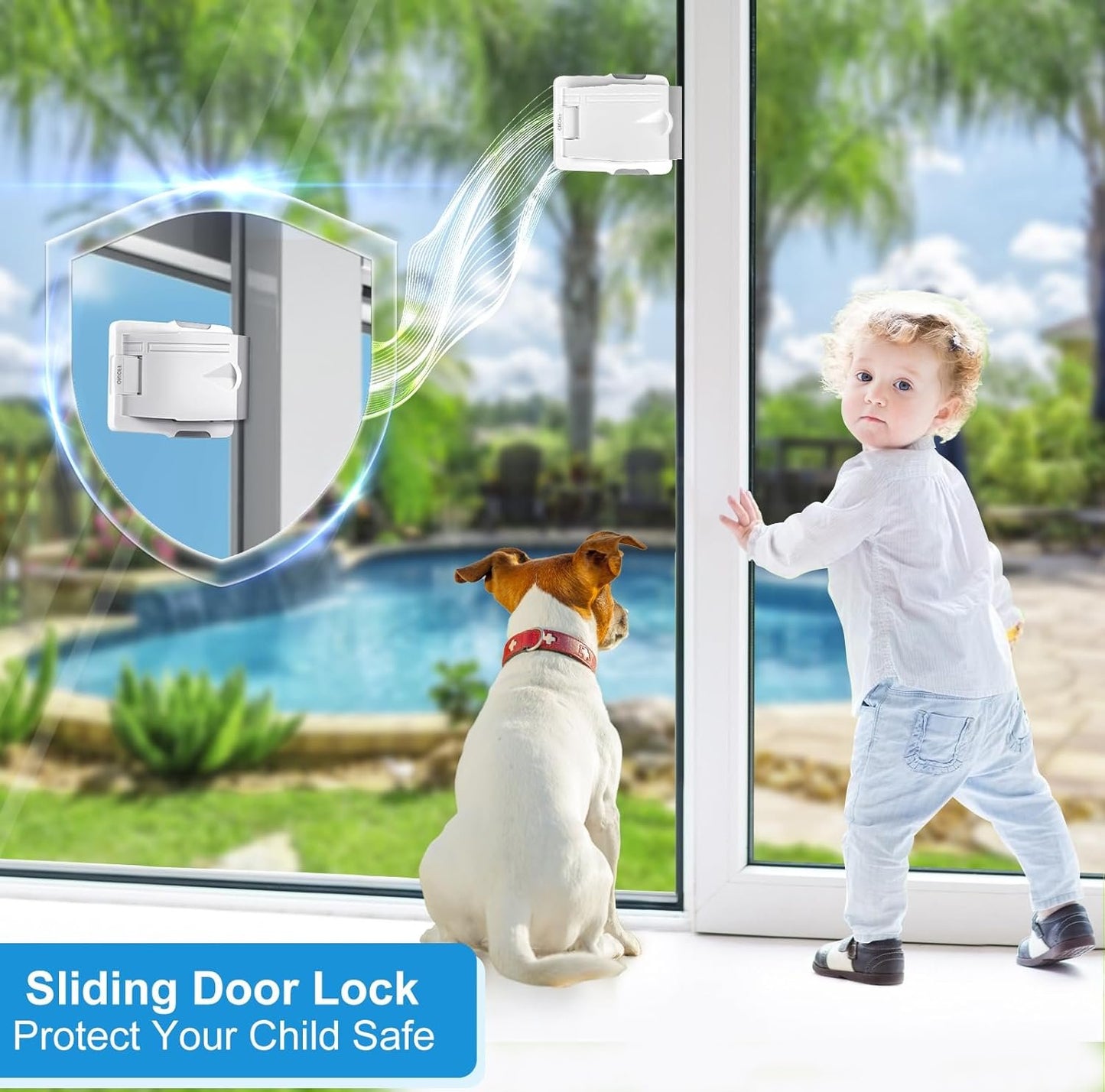 Sliding Door Lock,(4 Pack) Child Locks for Doors,Sliding Window Lock,Child Safety Door Locks,Sliding Door Child Lock,Sliding Glass Door Lock,with Strong 3m Adhesive Tape,No Drilling Tools Needed