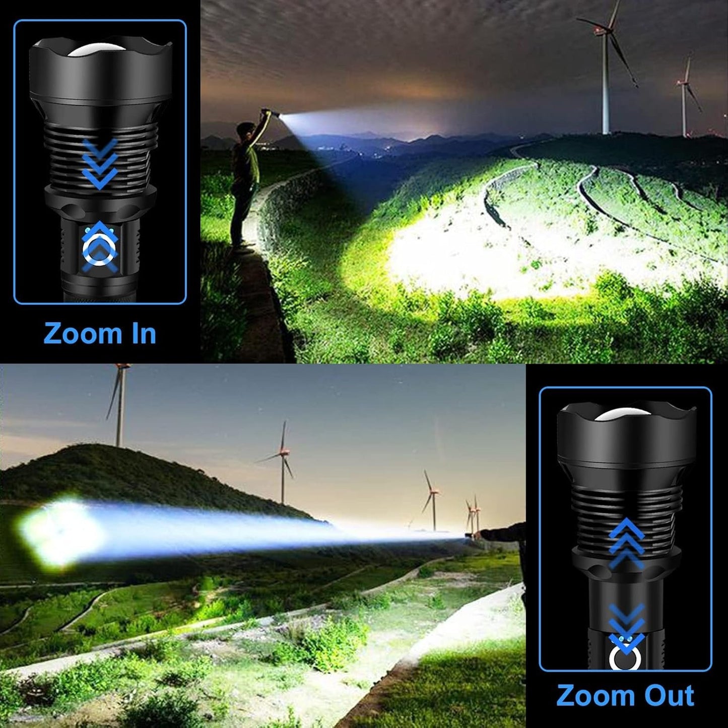 Rechargeable LED Flashlights, 990000 High Lumens Super Bright Flashlight, Tactical XHP90 with 5 Modes, Zoomable, Military Grade Waterproof Flashlights for Emergencies, Camping