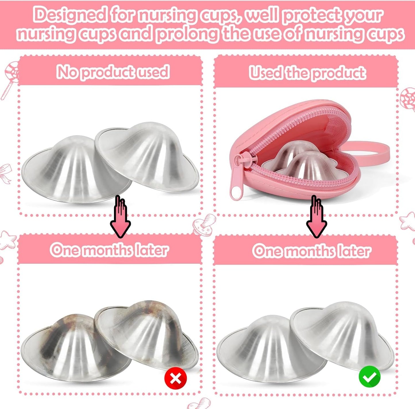 Vodolo Silver Nursing Cups Case Silicone,Nipples Shield Holder for 16-28mm Breast Feeding Nipple Shield Holder for Sore Nipple Covers Breastfeeding Essentials Must Haves Reusable