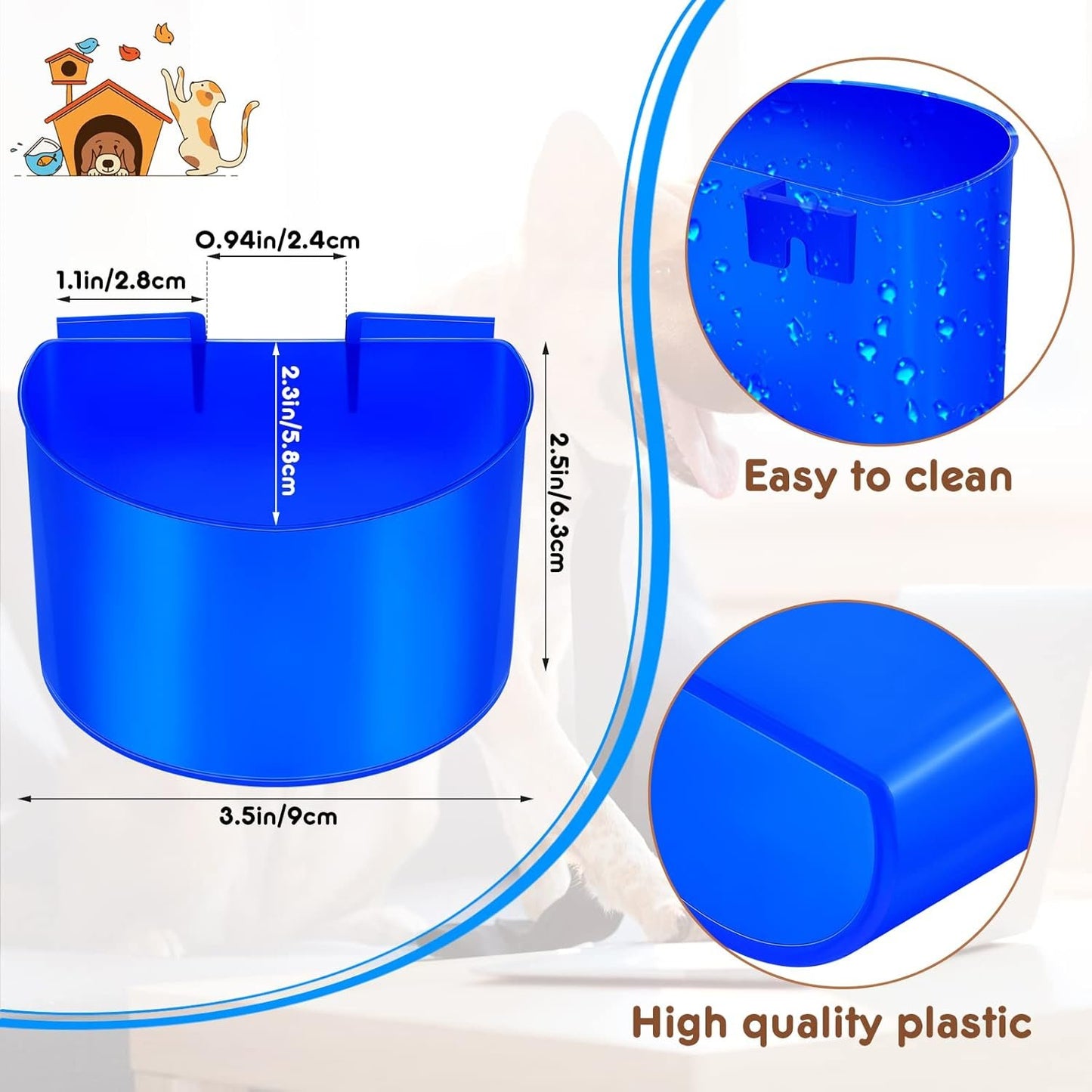 Suclain 30 Pcs Blue Cage Feeders Birds Cage Cups Plastic Hanging Feeding Cups Seed Bowl Chicken Feeding Watering Dish with Hooks for Pet Parrot