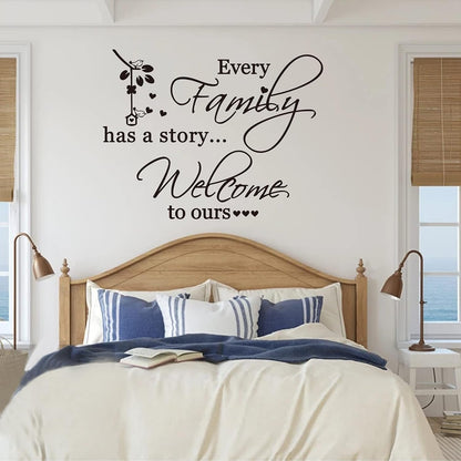 Family Wall Decor, Every Family Has a Story Welcome to Ours Quote Wall Stickers Home Decor Wallpaper, Removable Vinyl Wall Decal Art Mural for Living Room Bedroom