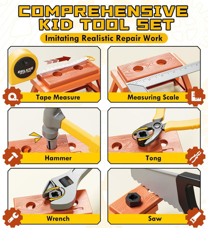 Lehoo Castle Kids Tool Set, Construction Toys Tool Box with Electric Drill & Take Apart Excavator, Pretend Play Kids Toddler Toys for Boys Girls Age 3 4 5 6 Years Old