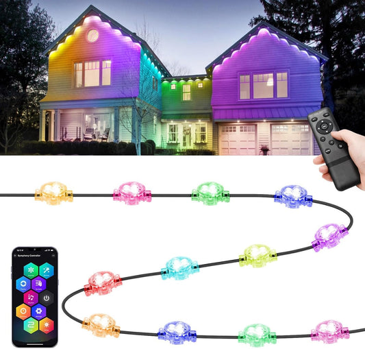 FVTLED Permanent Outdoor Lights, 50ft WiFi Smart Dynamic RGB+WW Multi-Color Outdoor Lights, IP65 Waterproof 36 LED Eaves Lights for Valentines Day Decorations, Party, Daily Lighting