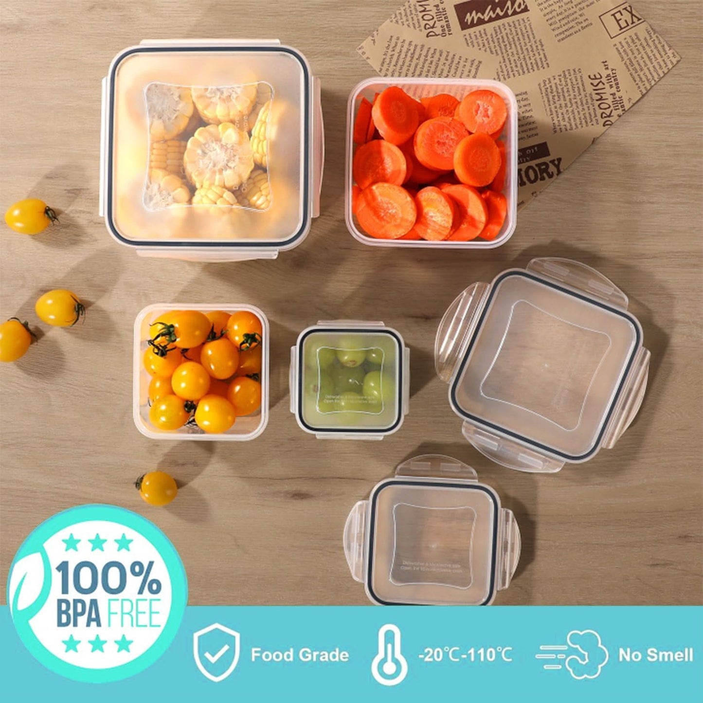 KUMD 50-Piece Large Airtight Food Storage Containers with Lids | Leakproof Meal Prep Containers for Kitchen, Freezer | BPA-Free, Stackable & Microwave Safe | 25 Containers + 25 Lids