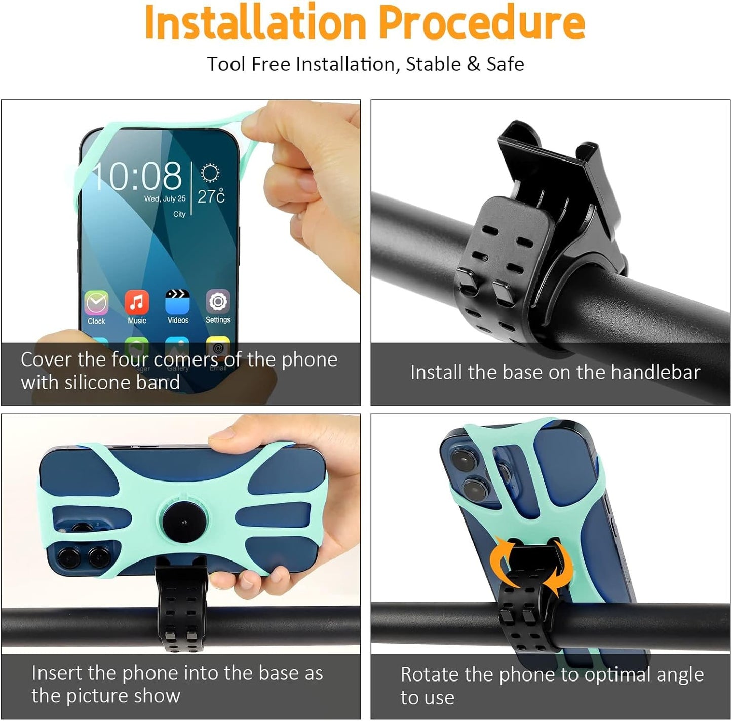 Universal Bike Phone Holder, Universal Smartphone Holder for Bike, 360° Rotating, Detachable Phone Holder for MTB Motorcycle Bicycle, Compatible with iPhone 13/12/11/Pro Max, Smartphone 4.5 "-7.0 "