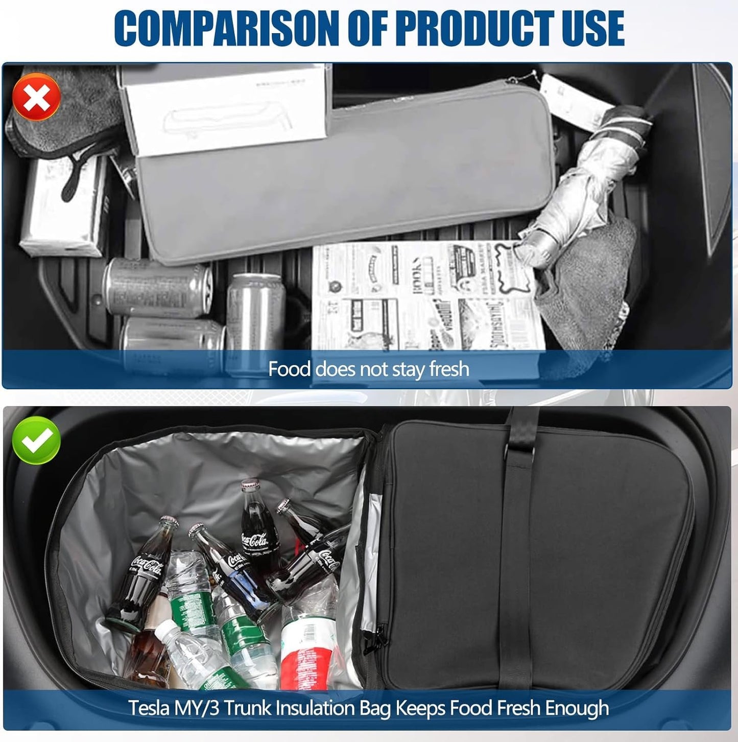 Car Frunk Cooler Organizer for Tesla Model Y 2017-2024 Insulation Cooler Bag Front Trunk Storage Organizers, Portable Waterproof Cooler Container with Adjustable Strip