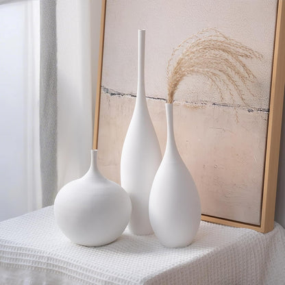 White Ceramic Vase Modern Boho Wabi-Sabi Flower Vase Set of 3 Decorative Aesthetic Vases for Centerpieces Pampas Matte Minimalist Vase for Living Room Table Shelf Home Decor Gift