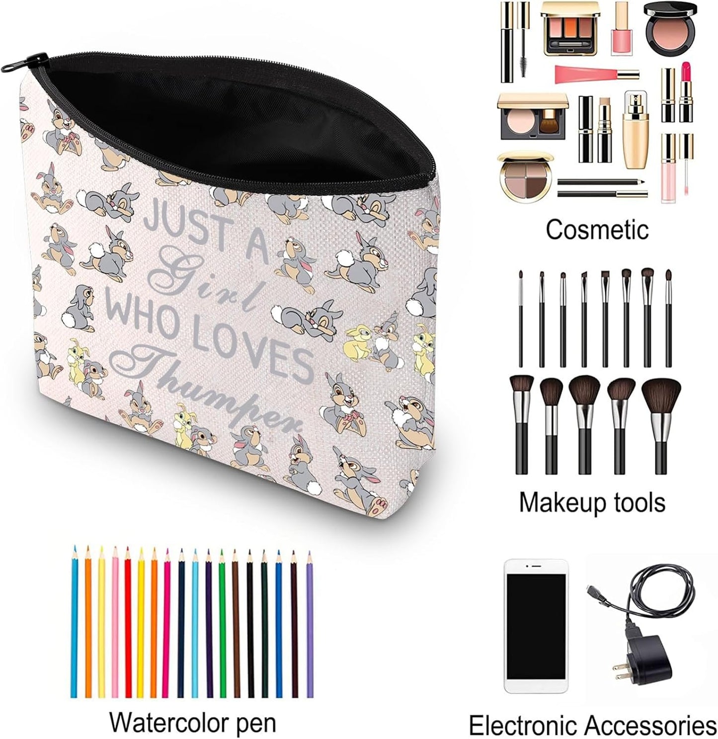Thumper and Bunny Cosmetic Bag Cartoon Lover Gift Rabbit Themed Travel Toiletry Pouch (C Rabbit)