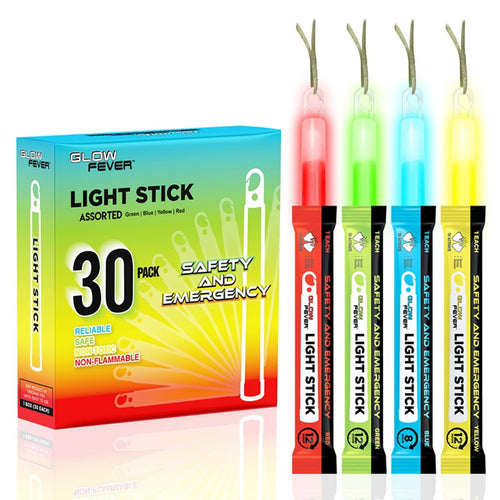 Glow Fever Glow Sticks Bulk, Emergency Safety Military 6'' Lightsticks, Light Up Ultra Bright with 12 Hours Duration for Hiking Party Camping Blackouts Hurricane Shelter Survival Kit (Mixed, 30PCS)