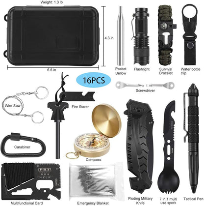 YELINTIAN 16 in 1 Survival Kit, Multi-Purpose Emergency Survival Kit,Multi-Tools Survival Gear and Equipment with Molle Pouch, Gifts for Dad Men Camping Hiking Outdoor Emergency
